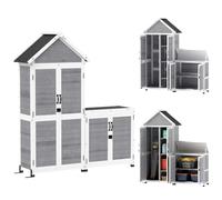 Abri de jardin + armoire de rangement - Outsunny - en bois - toit incliné en asphalte, étagères et portes verrouillables - gris