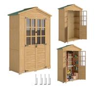 Armoire de jardin - Outsunny - avec Étagères et Fenêtres en Acrylique - toit bitumé - porte verrouillable - marron clair