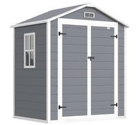 Outsunny Abri de jardin cabanon en résine polypropylène 2,12 m² - 2 portes 1 fenêtre et 1 grille d'aération, toit en pente, gris