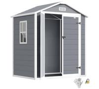 Outsunny Abri de Jardin cabanon en résine polypropylène 2,12 m² - 2 Portes 1 fenêtre et 1 Grille d'aération, Toit en Pente, Gris