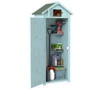 Outsunny Abri de Jardin en Bois Sapin pré-huilé - 3 Étagères, Double Portes à Loquets, Toit Pente Bitumé, 77x54x179 cm, Bleu Aosom France