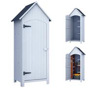 Outsunny Abri de Jardin en Bois Toit Bitumé 77,5 x 54,2 x 179,5 cm Blanc | Cabane Extérieur, Armoire de Jardin, 3 Étagères, Porte avec Loquet, Rangement et Stockage Extérieurs, pour Terrasse