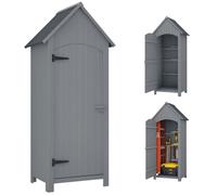 Outsunny Abri de Jardin en Bois Toit Bitumé 77,5 x 54,2 x 179,5 cm Gris | Cabane Extérieur, Armoire de Jardin, 3 Étagères, Porte avec Loquet, Rangement et Stockage Extérieurs, pour Terrasse