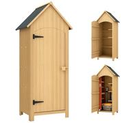Outsunny Abri de Jardin en Bois Toit Bitumé 77,5 x 54,2 x 179,5 cm Naturel | Cabane Extérieur, Armoire de Jardin, 3 Étagères, Porte avec Loquet, Rangement et Stockage Extérieurs, pour Terrasse