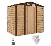 Outsunny Abri de Jardin en Métal 2,27 m², Structure en Acier Galvanisé Améliorée, Abri à Outils Extérieur, Toiture 2 Pans avec Aérations, Gants et Cadenas Inclus, 190x131x188cm, Chêne