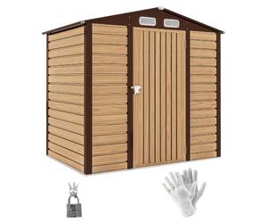 Outsunny Abri de Jardin en Métal 2,27 m² Toiture 2 Pans 190x131x188cm Chêne | Structure en Acier Galvanisé Améliorée, Abri à Outils Extérieur, Aérations, Gants et Cadenas Inclus