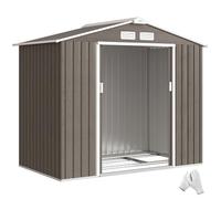 Outsunny Abri de Jardin en métal 2,77 m² 213 x 130 x 185 cm Marron Clair | Cabane de Jardin Extérieur, Cabanon Rangement Outils, Kit de Fondation, Porte Coulissante Verrouillables, 4 Aérations