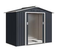Outsunny Abri de jardin en métal 2,77 m² cabane de jardin 213 x 130 x 185 cm avec fondation, porte coulissante gris foncé