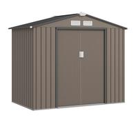 Outsunny Abri de jardin en métal 2,77 m² cabane de jardin 213 x 130 x 185 cm cabanon rangement outils avec kit de fondation, porte coulissante verrouillables et 4 aérations - marron Brun