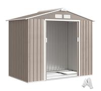 Outsunny Abri de Jardin en métal 2,77 m² cabane de Jardin 213 x 130 x 185 cm cabanon Rangement Outils avec kit de Fondation, Porte coulissante verrouillables et 4 aérations - Marron Clair