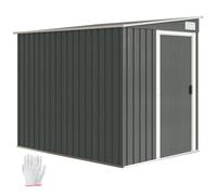 Outsunny Abri de Jardin en Métal 2,81 m², 154x206,5x181cm, Gris Clair | Abri à Outils Extérieur Adossé en Acier Galvanisé, Fondation, Toit en Pente, Cabane de Jardin, 2 Étagères Ajustables