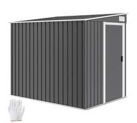 Outsunny Abri de Jardin en métal 2,81 m² avec kit de Fondation, cabane de Jardin extérieure en Acier galvanisé adossée, Toit incliné, abri à Outils avec 2 étagères réglables, 154x206,5x181 cm, Gris