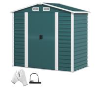 Outsunny Abri de jardin en métal avec portes coulissantes et cadenas avec clés, 2.1x1.2x1.9m, Vert