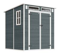 Outsunny Abri de Jardin en Plastique 6 x 6 ft, Effet Bois, avec Plancher, Fenêtres, Portes Verrouillables et Aérations, Gris