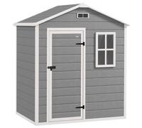 Outsunny Abri de Jardin en Résine 1,9m² avec Plancher, Toit Pointu, Fenêtre, 2 Aérations, Porte Verrouillable 182x121x200cm, Gris