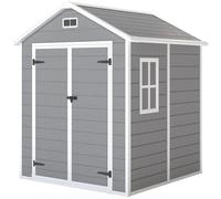 Outsunny Abri de jardin en résine 2,7 m² avec plancher portes à loquet 3 fenêtre structure en aluminium 240 x 190 x 228 cm gris