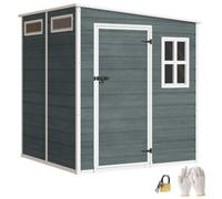 Outsunny Abri de Jardin en Résine 3,3㎡ 182x182x183 cm Gris Effet Bois | avec Plancher, Structure en Aluminium, 3 Fenêtres et 2 Aérations, Cabanon de Stockage, Cabane à Outils