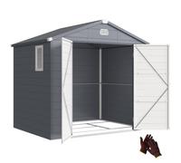Outsunny Abri de Jardin en Résine 4,6 m² 240 x 190 x 228 cm Gris Foncé | Kit de Fondation Galvanisé, Structure en Aluminium, Portes à Loquet, 3 Fenêtre, Cabanon Rangement Outils