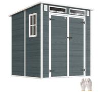 Outsunny Abri de Jardin en Résine Double Porte 3,3 m² Gris Effet Bois