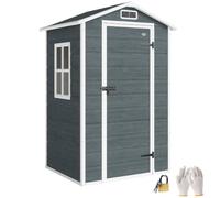 Outsunny Abri de Jardin en résine Effet Bois Plancher 128x104x196cm Gris | 1,09 m², Cabane de Stockage, Fenêtre, Toit Pointu Anti-Pluie, Rangement Extérieur pour Outils et Tondeuse