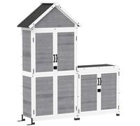 Outsunny Abri de jardin et armoire de rangement en bois avec toit incliné en asphalte, étagères et portes verrouillables, gris