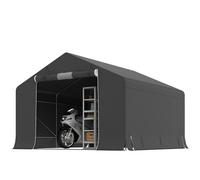 Outsunny Abri de Jardin Étanche avec Tente de Stockage, Porte Enroulable à Fermeture Éclair, Garage pour Vélo et Outils, Rangement pour Moto, Bois, 300x300x210cm, Gris Foncé