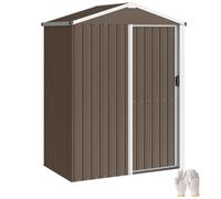 Outsunny Abri de Jardin Métallique 1,1m² 136x87x179cm Marron | Cabane de jardin, toit en pente, porte coulissante verrouillable, gants, pour jardin extérieur