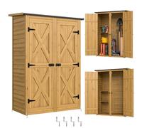 Abri de rangement - Outsunny - avec deux étagères et double portes - toit incliné - bois - marron