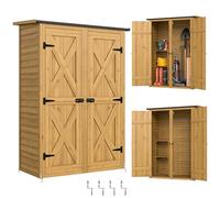 Outsunny Abri de Rangement en Bois, Cabane de Jardin avec 2 Étagères, Double Portes et Loquets, Armoire à Outils avec Toit Incliné pour Terrasse, Jardin, Garage, Marron
