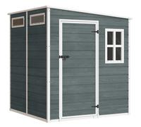 Outsunny Abri de rangement extérieur 6 x 6 pieds avec porte verrouillable, plancher pour jardin, gris vieilli