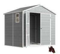 Outsunny Abri Plastique 8x6 pi, Kit Fondation, Aérations, Gris Clair | Résine résistante intempéries, Abri jardin extérieur, Toit en pointe, Porte verrouillable, pour patio pelouse