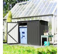 Outsunny Abri pour poubelle double, 240 l, en acier galvanisé, avec couvercle rabattable et portes verrouillables, pour jardin, extérieur, 150 x 80 x 117 cm, gris foncé