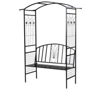 Outsunny Arche à Plantes avec Banc métal 154x60x205cm Noir | Banc avec treillis arqué pour plantes grimpantes, jardin.