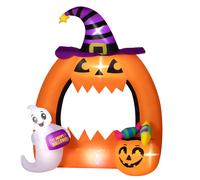 Outsunny Arche de citrouille gonflable d'Halloween 150 cm avec fantôme mignon décoration gonflable d'Halloween avec lumières LED