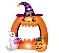Outsunny Arche de Citrouille Gonflable d'halloween de 150H cm | avec Fantôme Mignon, Décoration d'Halloween Gonflable, Lumières LED, Pelouse, Jardin, Cour