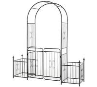 Outsunny Arche de Jardin métallique avec Portail, Doubles Portes, Noir | 2 paniers de plantation latéraux, cadre de vigne grimpante