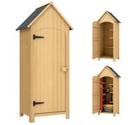 Outsunny Abri de jardin bois sapin pré-huilé – 3 étagères, porte loquet, toit bitumé – 77x54x179 cm