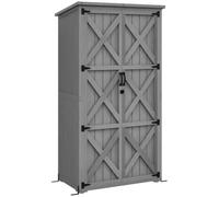 Armoire de jardin - Outsunny - avec 2 étagères, toit incliné et bitumé - en bois massif - 90 x 54,5 x 161/168,5 cm - gris