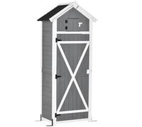 Outsunny Armoire de jardin abri de jardin remise avec 3 étagères et table pliante bitumé bois massif sapin à serrure 78 x 52,5 x 182 cm gris