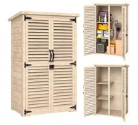 Outsunny Armoire de Jardin, cabane de Jardin extérieur en Bois, Toit bitumé, avec 2 étagères, Portes persiennes verrouillable, 75 x 50 x 118, Bois Naturel