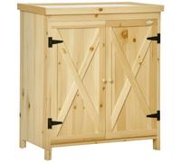Armoire de jardin - Outsunny - plateau métal galvanisé - 2 portes avec poignées - pieds surélevés - 80 x 45 x 92 cm - bois naturel