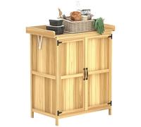 Outsunny Armoire de Jardin en Bois Abri de Jardin 2 Portes Étagère Naturel