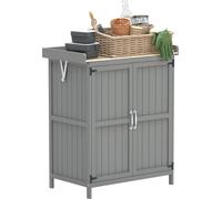 Outsunny Armoire de jardin en bois abri de jardin avec 2 portes, toit à charnières et étagère, dessus en acier inoxydable, abri à outils pour balcon terrasse patio, 74 x 43 x 88 cm, gris