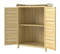 Outsunny Armoire de Jardin en Bois avec Étagère 71,5x39x95 cm Bois Naturel | Armoire Extérieure de Rangement, avec Crochets, Plan de Travail en Métal Galvanisé, Table de Rempotage, Balcon, Terrasse