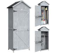 Outsunny Armoire de jardin en bois d'épicéa, maison d'outils de jardin avec banc de travail rabattable, étagères, toit incliné asphalte, hangar à outils pour extérieur, 77 x 52,5 x 178 cm, gris