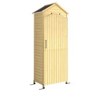 Outsunny Armoire de Jardin en Bois Toit Acier Galvanisé Texture Gaufrée Étagères Réglables 85x58x213cm Bois Naturel