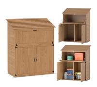 Outsunny Armoire de Jardin et Remise, étagère 110x54x136cm Bois Naturel | Toit en escalier, table pliable, doubles portes, remise à outils résistante