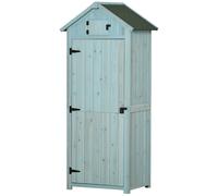 Outsunny Armoire de jardin extérieur abri de jardin en bois abri pour outils 3 étagères 2 Portes loquets Toit Pente bitumé rangement et stockage extérieurs pour terrasse 77 x 54 x 179 cm Gris