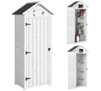 Outsunny Armoire de Jardin Extérieur Abri Jardin Bois 3 Étagères Gris Clair | Abri pour Outils, 2 Portes à Loquets, Toit en Pente Bitumé, Rangement et Stockage Extérieurs; 77x54x179cm