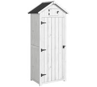 Outsunny Armoire de Jardin Extérieur en Bois, Abri pour Outils, 3 Étagères, 2 Portes à Loquets, 77x54x179cm, Gris Clair